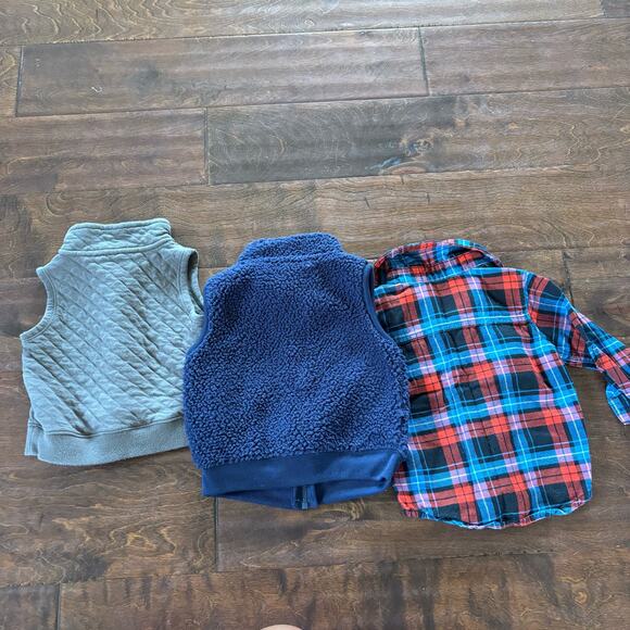 Carter's Boys 12 Month Tops Vests Zip Up Collared Button Down Shirt Lot Blue - Picture 2 of 6
